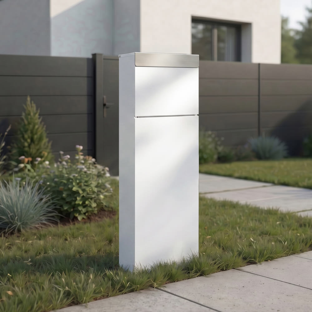 Buzón de correo Liberty en aluminio blanco instalado