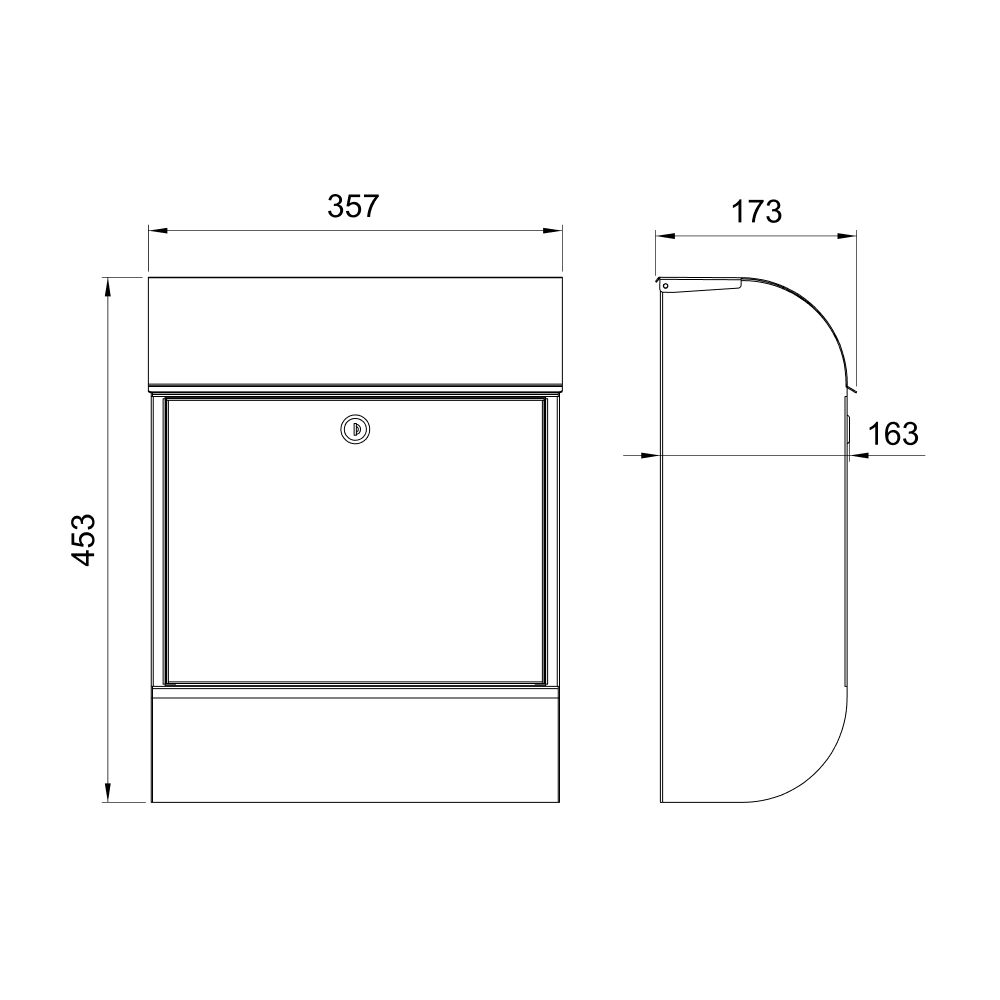 Dibujo técnico del buzón de correo MEFA Pearl