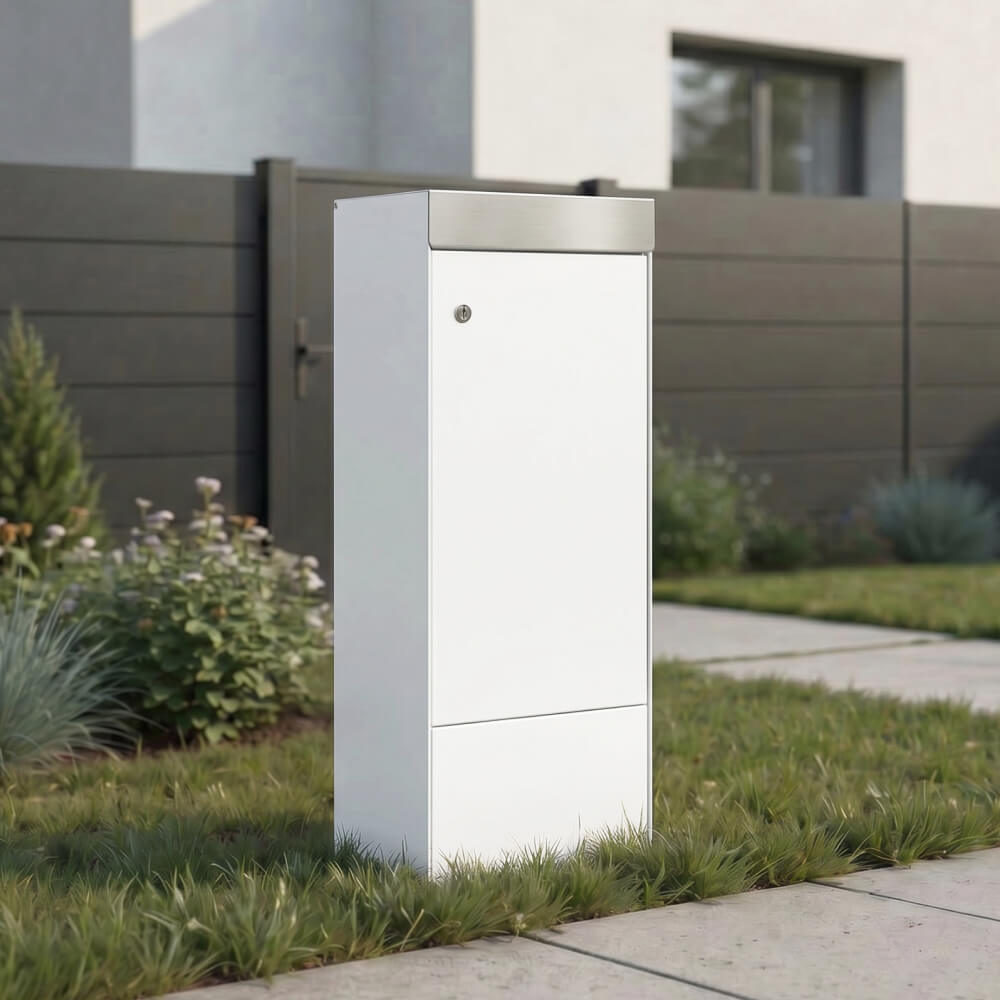 Montaje independiente del buzón para paquetes Edge en aluminio blanco