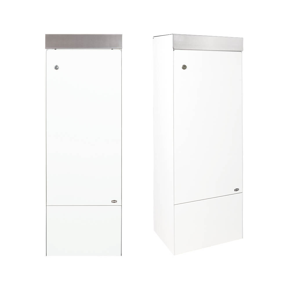 Vista del buzón para paquetes Edge en aluminio blanco