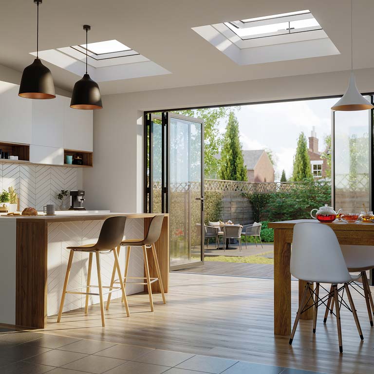 Cocina con claraboyas eléctricas