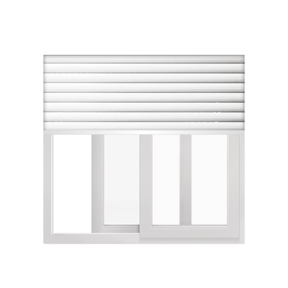 Balconera corredera de PVC blanca con persiana integrada, ofrece aislamiento, control de luz y acceso cómodo al exterior