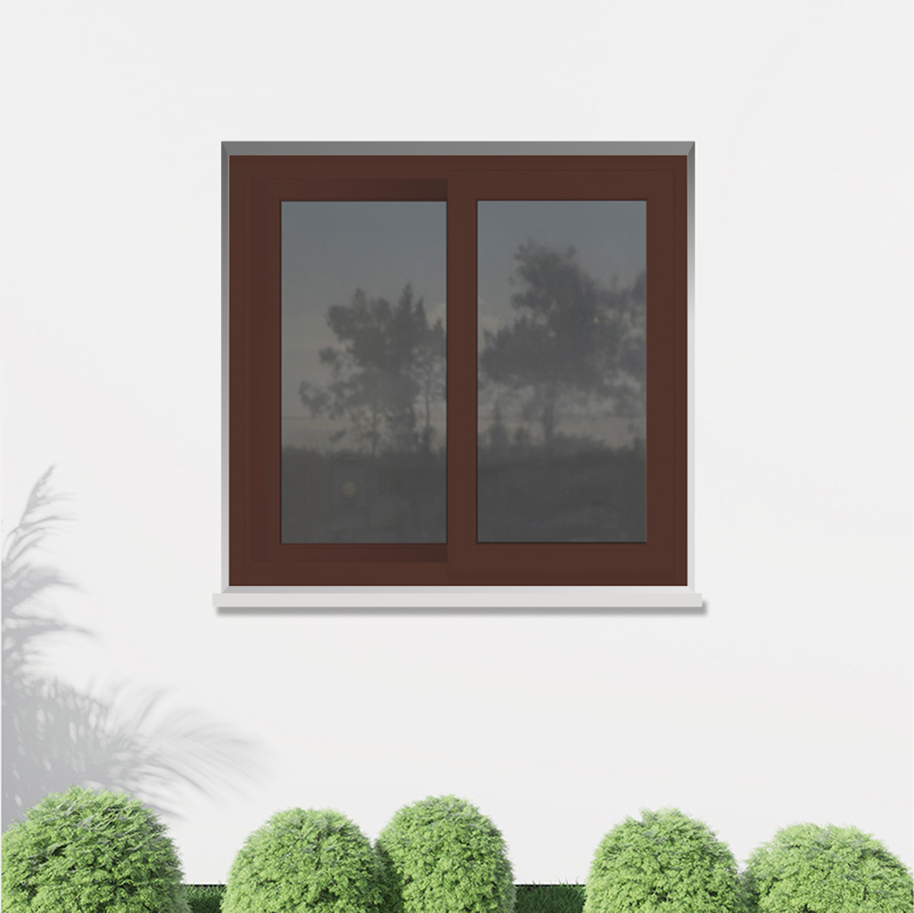 Ventana corredera de aluminio instalada exterior color chocolate