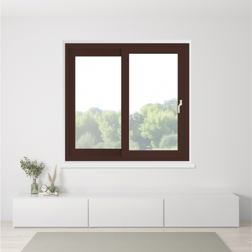 Ventana corredera de aluminio instalada interior color chocolate