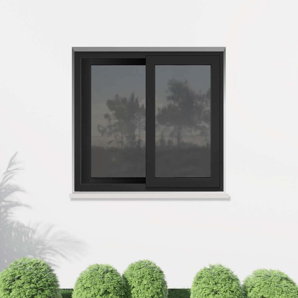 Ventana corredera instalada en color negro mate exterior