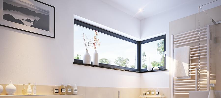 Cuarto de baño con elegantes ventanas modernas