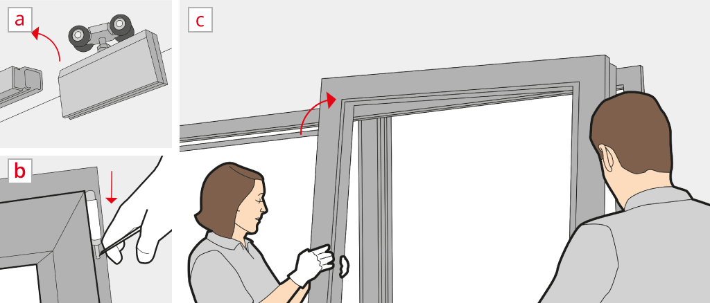 Retirada de las bisagras de una puerta corredera elevable