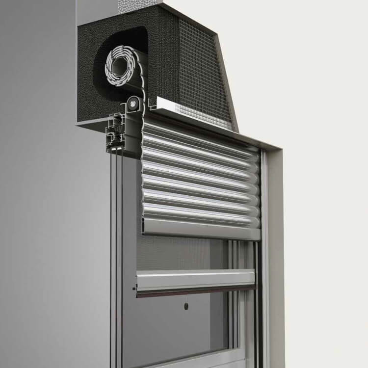 Persiana con cajón monoblock y mosquitera integrada