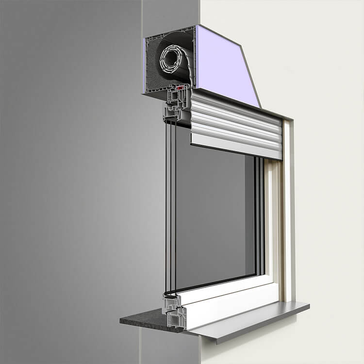 Sección transversal de ventana con persiana