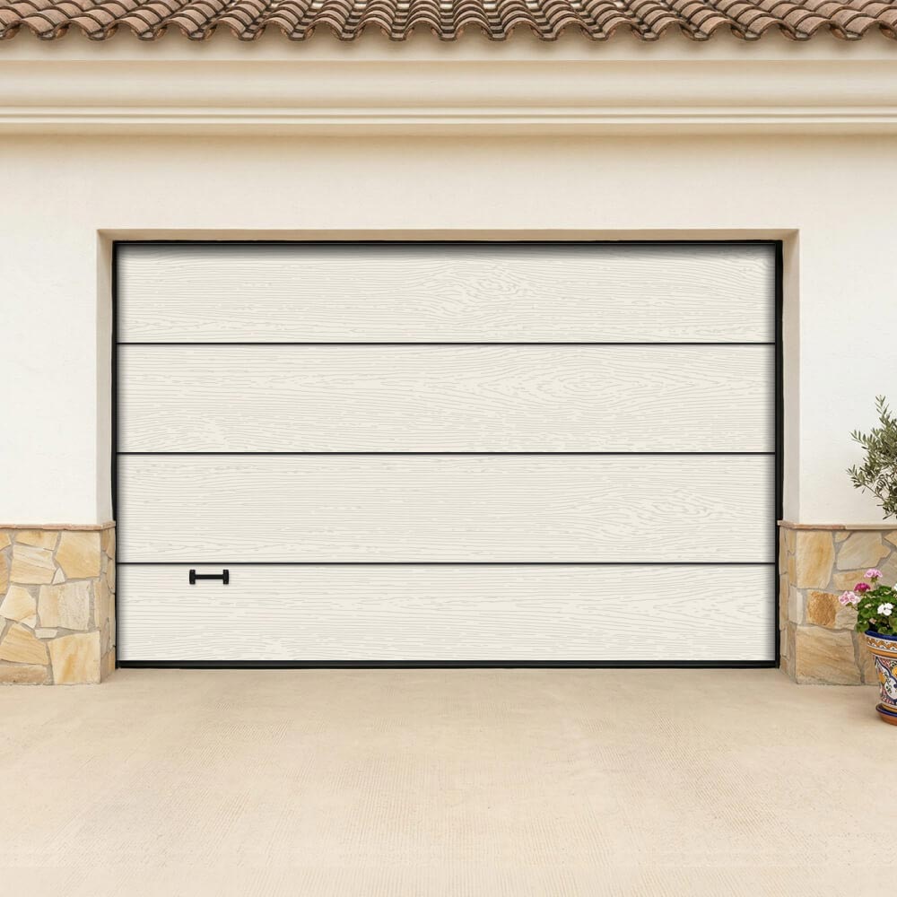 Puerta de garaje cerrada en color blanco RAL 9010 
