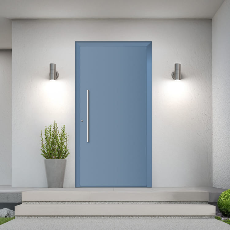 puerta de aluminio color azul