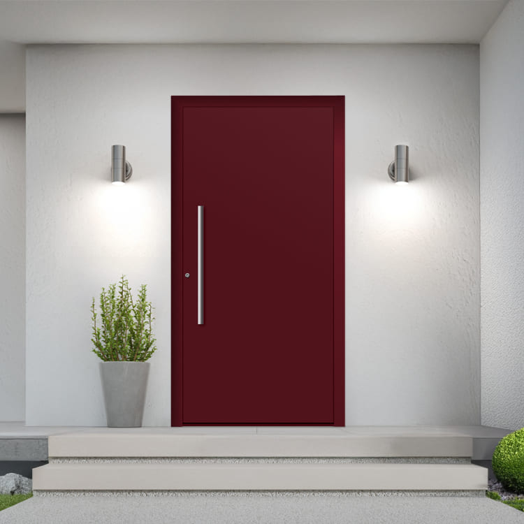 puerta de aluminio color rojo
