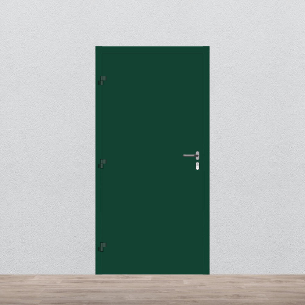Puerta de entrada verde interior en fachada