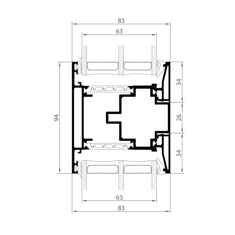 Premium Modern con apertura hacia fuera: barrotillo central / dintel con acristalamiento fijo / montante de abanico