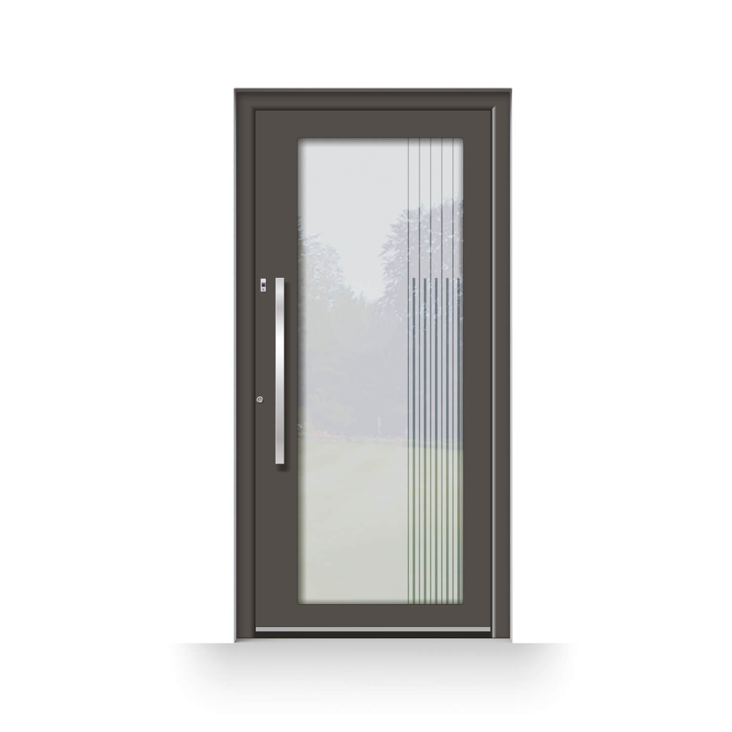 Puerta de entrada modelo Alcorcón con inserto de cristal satinado