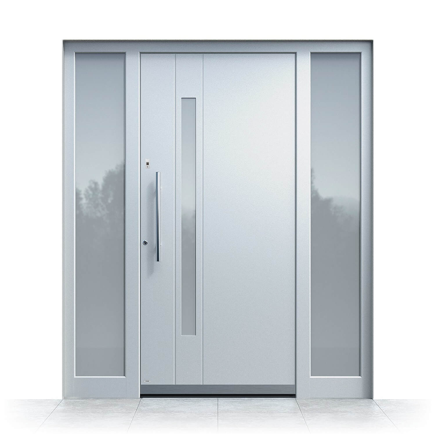 Puerta de entrada de aluminio Badalona con paneles laterales