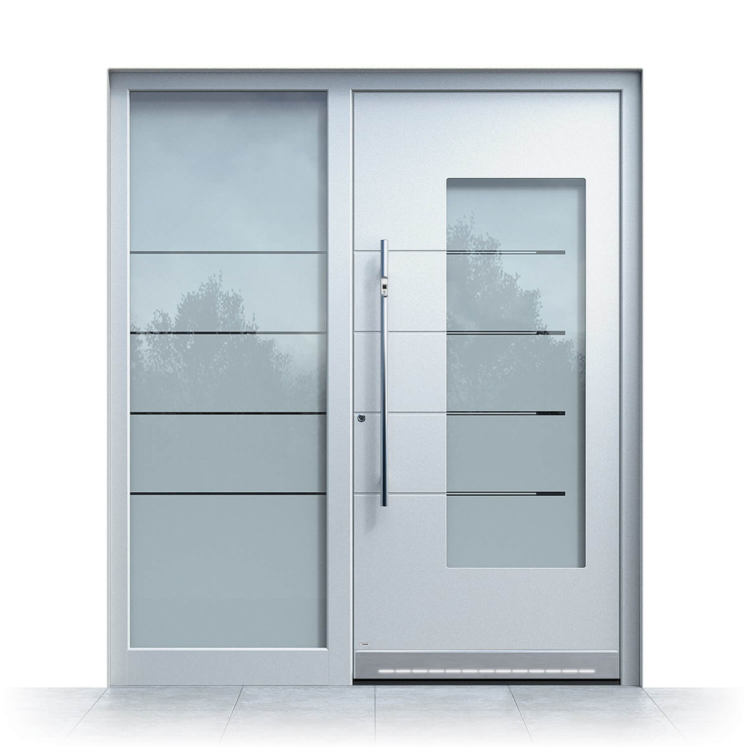 Puerta de entrada de aluminio Sevilla en gris plata