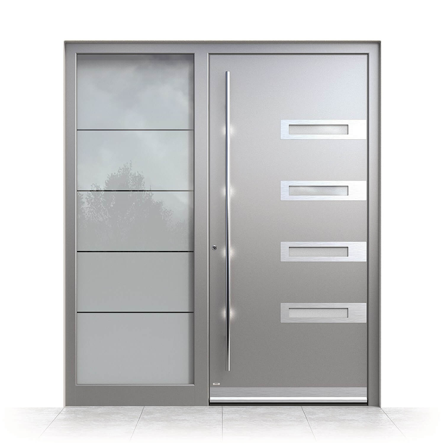 Puerta de entrada de aluminio La Coruña con panel lateral a la izquierda