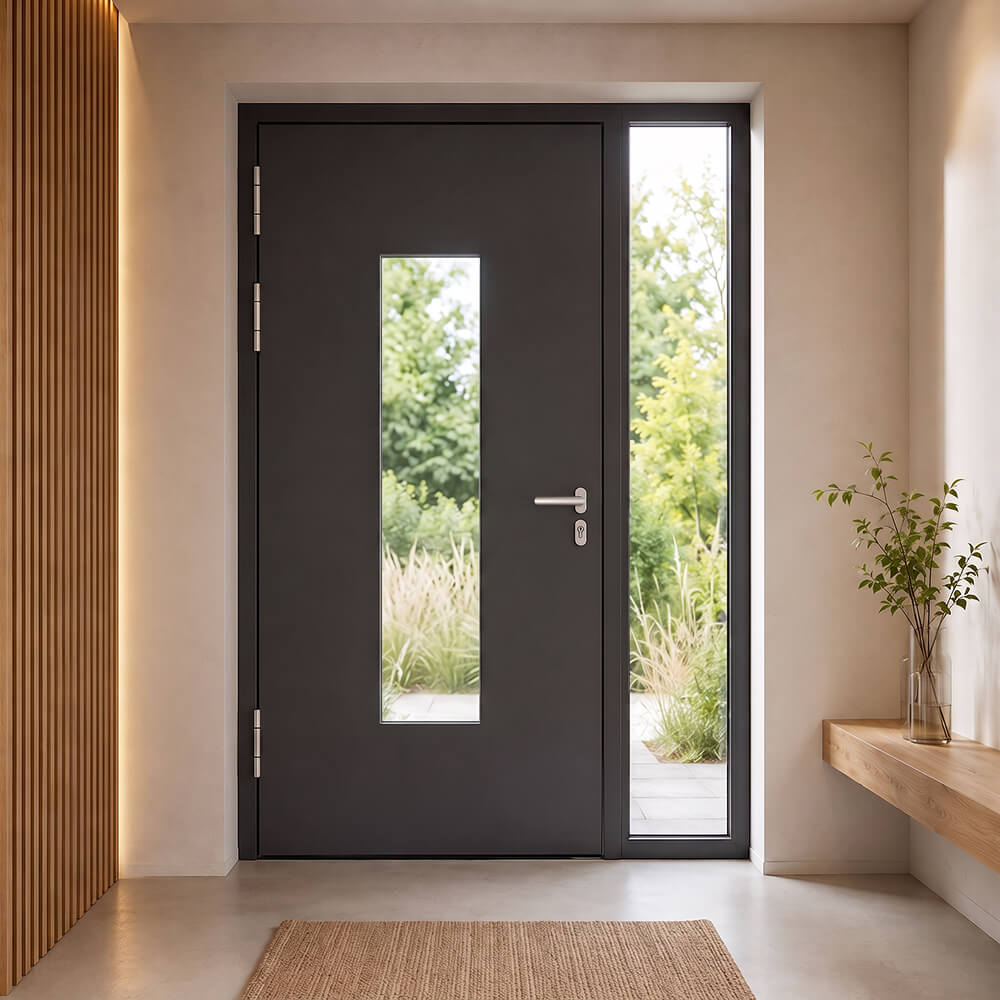 Puerta de entrada Schüco Jaén instalada: vista interior