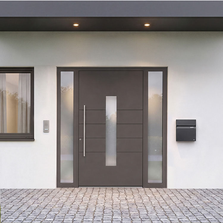 Puerta de entrada Schüco con paneles laterales
