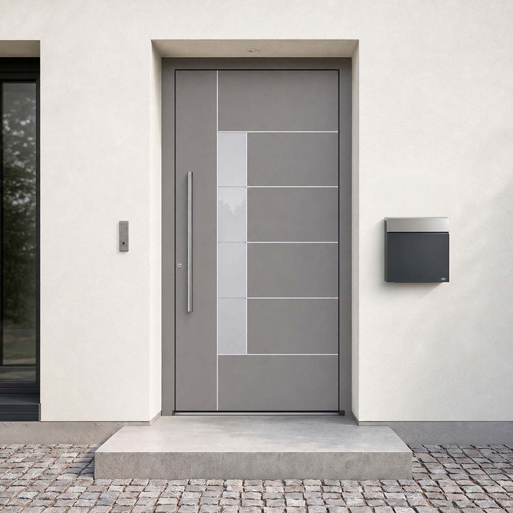Puerta de entrada Schüco gris