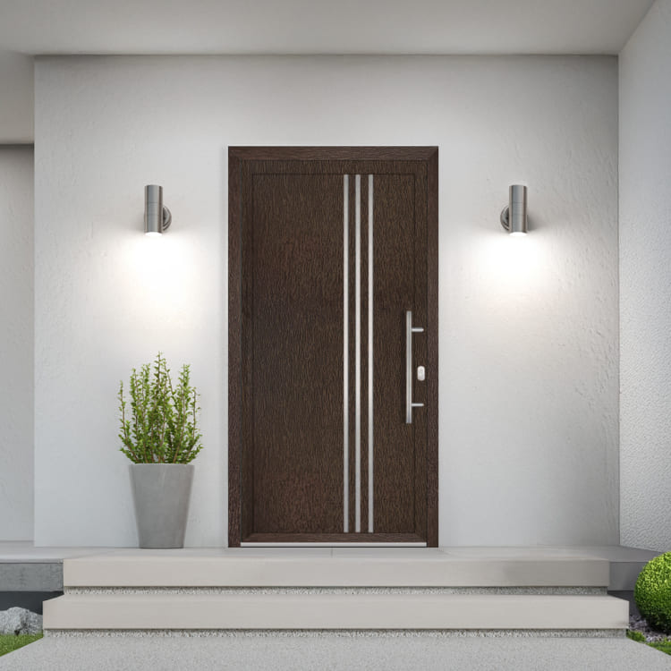 puerta de pvc en acabado marrón