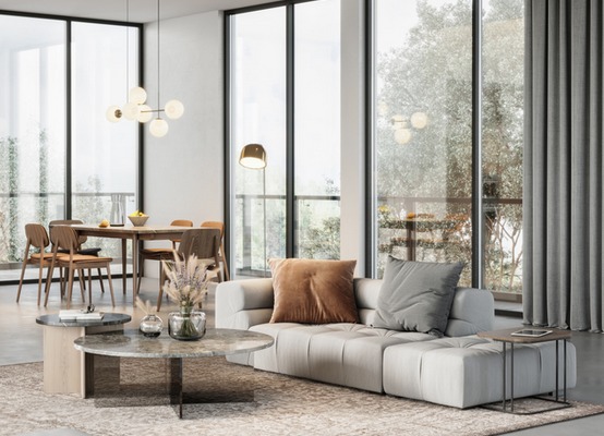 Ventanas grandes en salón con hojas fijas 