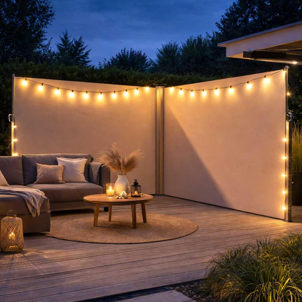 Toldo lateral esquinero en zona lounge exterior