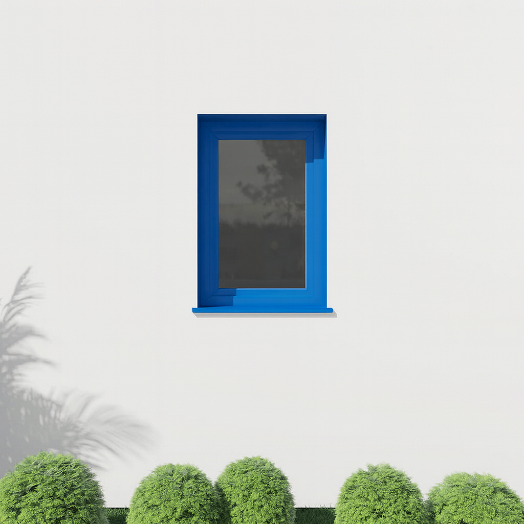 Ventana azul genciana RAL 5010 exterior instalada