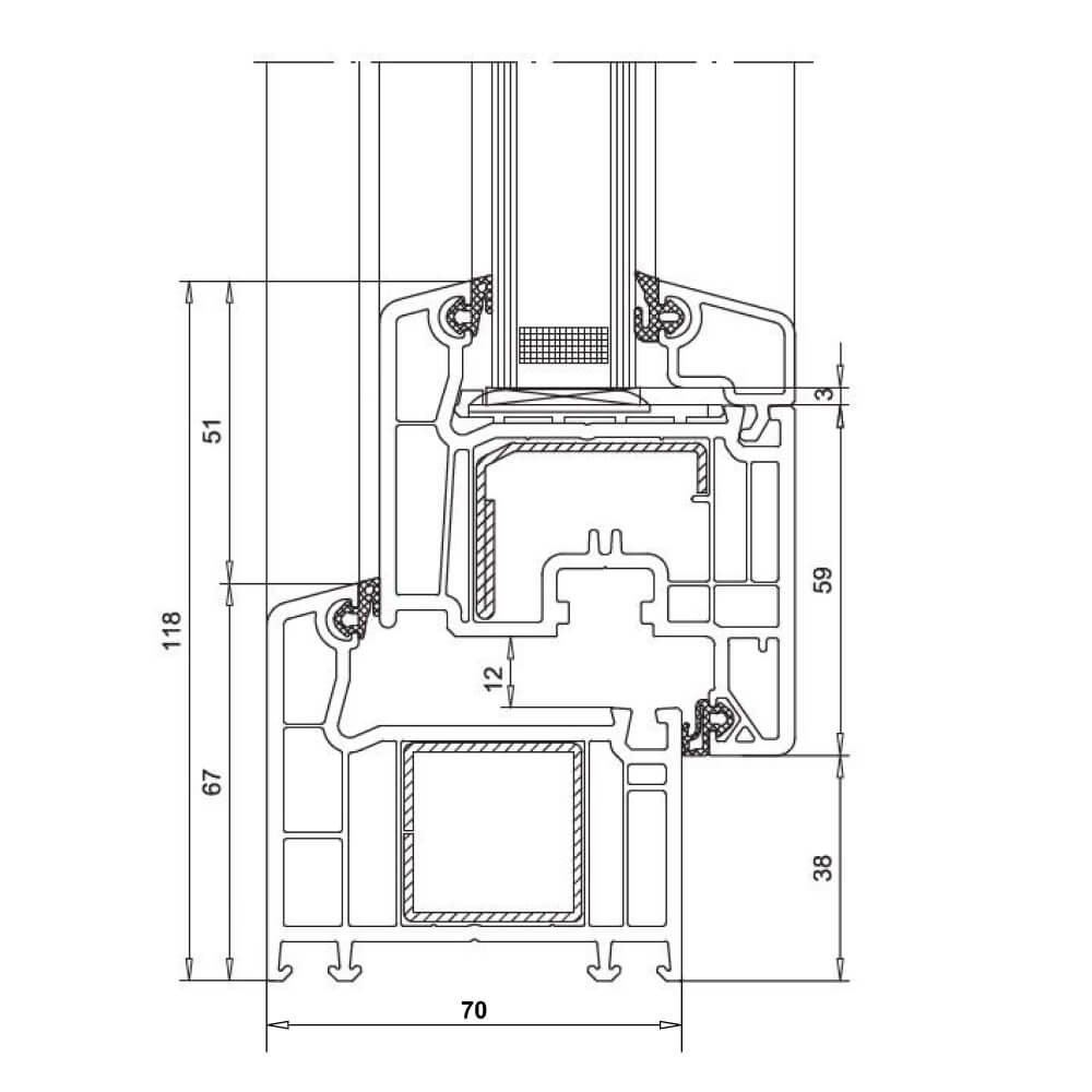 Plano sección Veka Softline 70