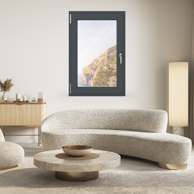 Salón con ventana gris antracita