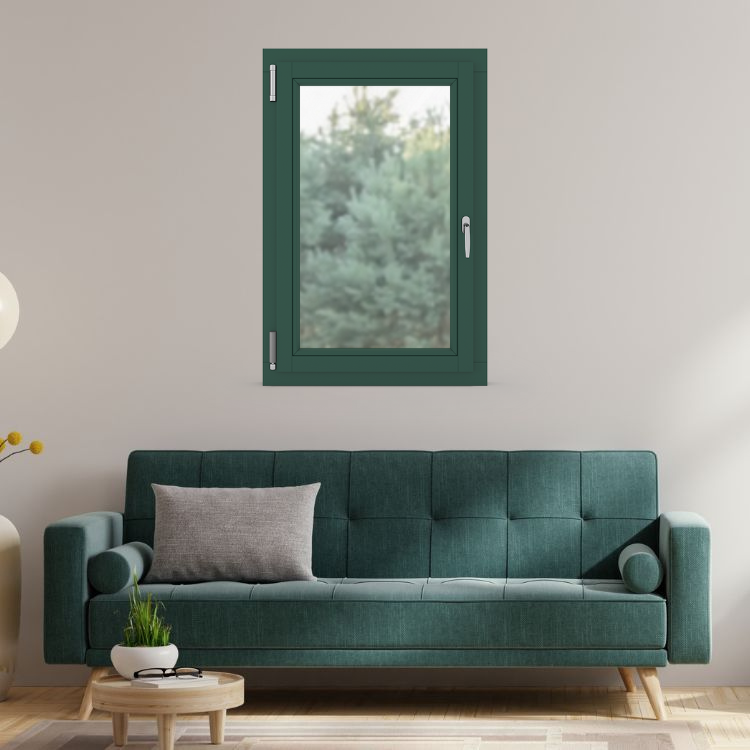 Salón con ventana de color verde