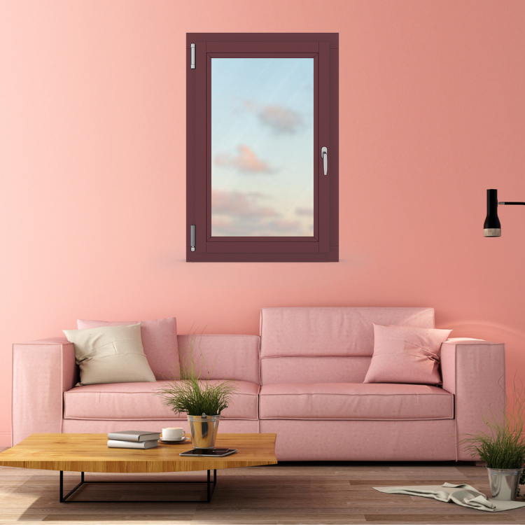 Salón con ventana de color rojo